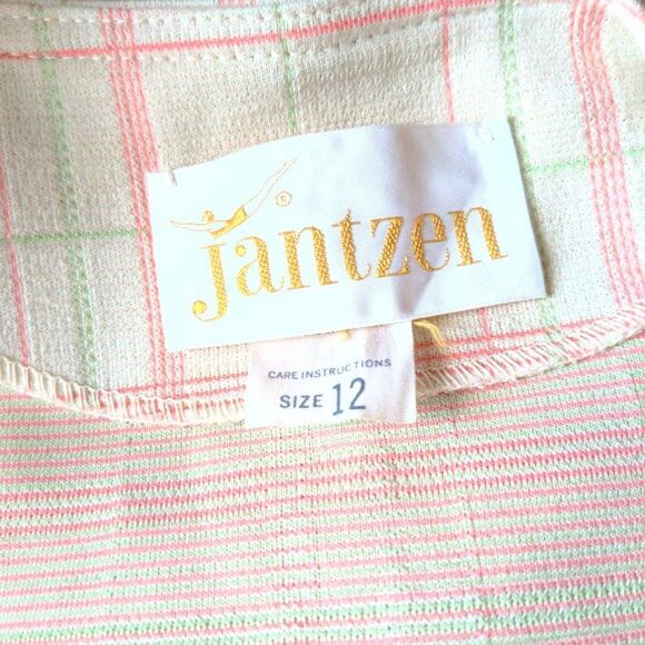 Vintage 1960s Jantzen Vest Pink Plaid Knit 1960 Mod Preppy Pastel Size 12 - Picture 8 of 12